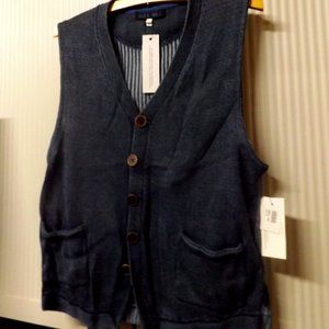 NWT, MEDIUM, BLUE BUTTON DOWN VEST, WITH POCKETS, COTTON